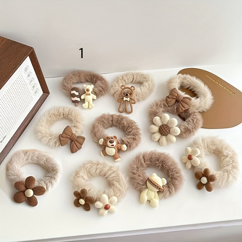 Hair Ties For Winter, Flower & Bear Decors