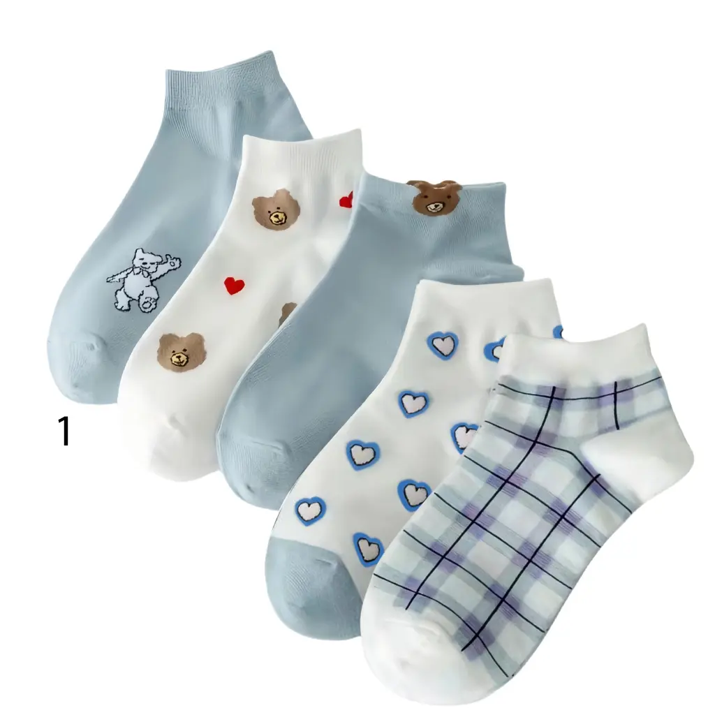 Cute Bear & Heart Print Socks