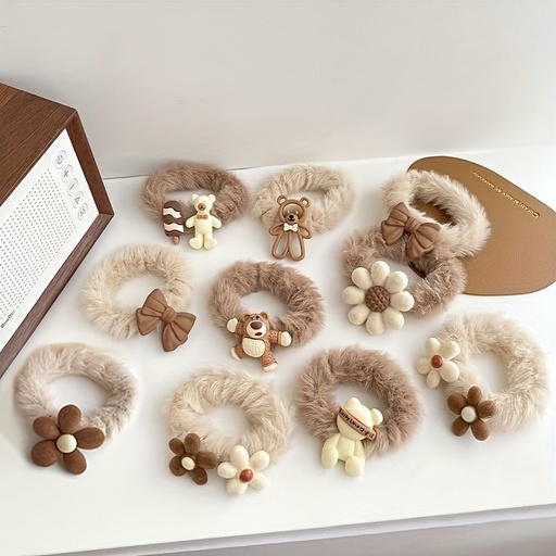 Hair Ties For Winter, Flower & Bear Decors